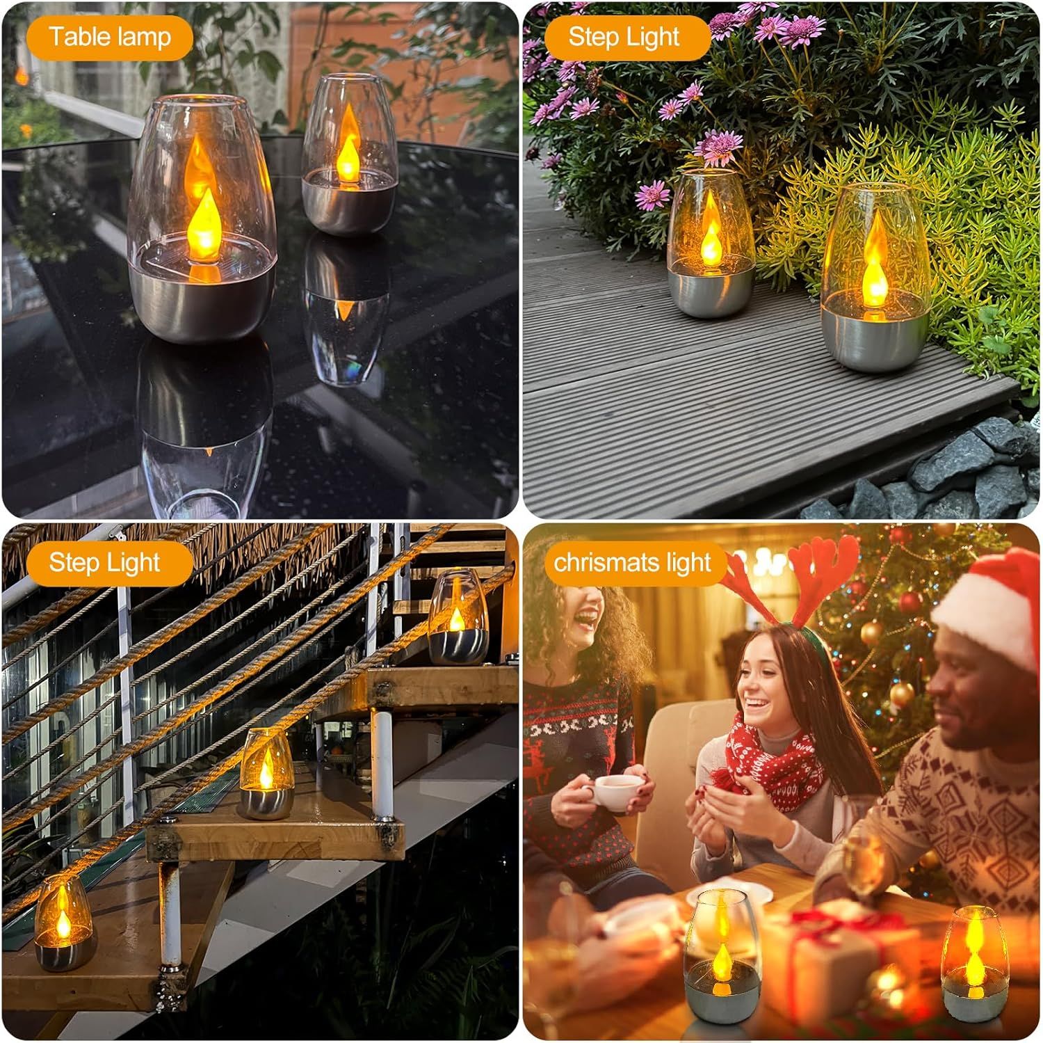 Solar Table Lamp with Flameless Flicker LED Dusk Sensor and IP65 Waterproof for Garden and Camping - Image 3
