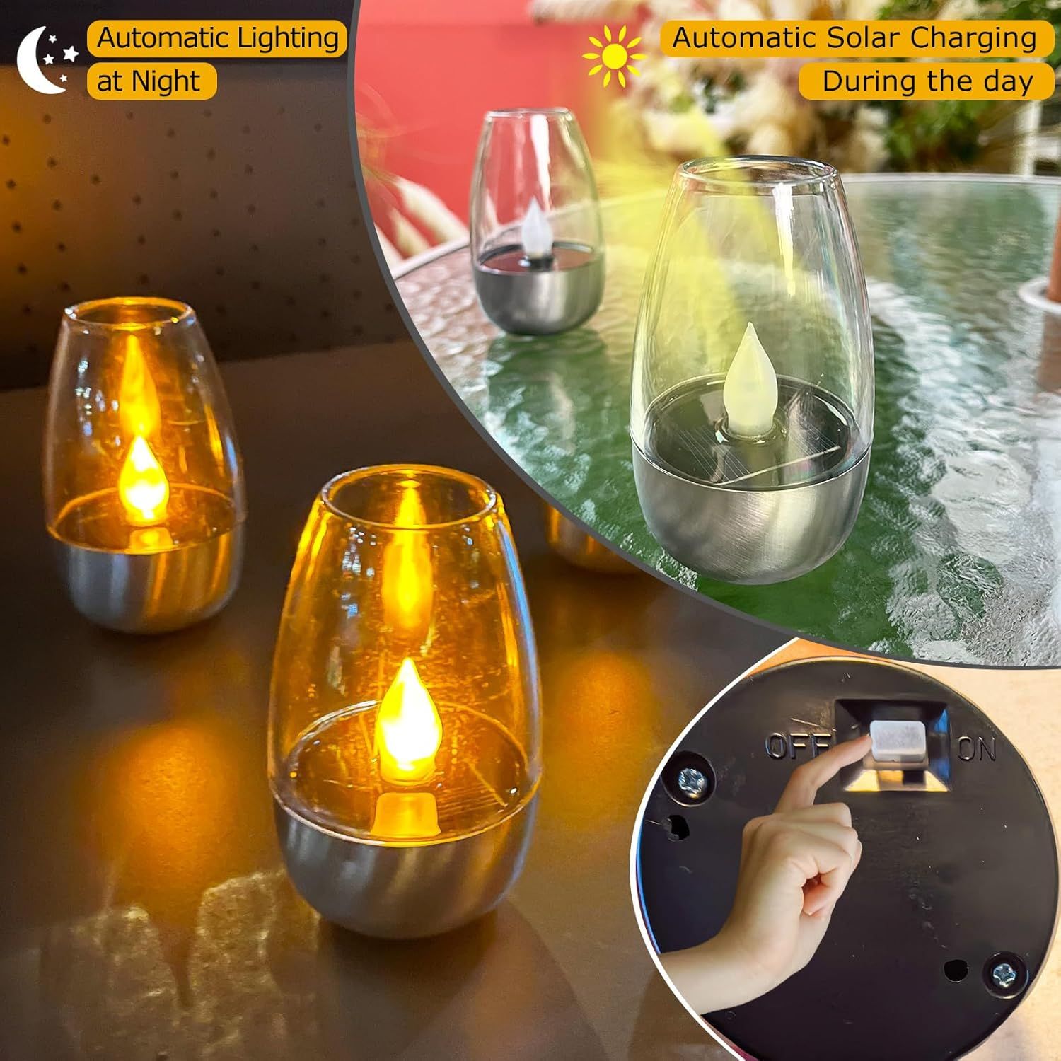 Solar Table Lamp with Flameless Flicker LED Dusk Sensor and IP65 Waterproof for Garden and Camping - Image 5
