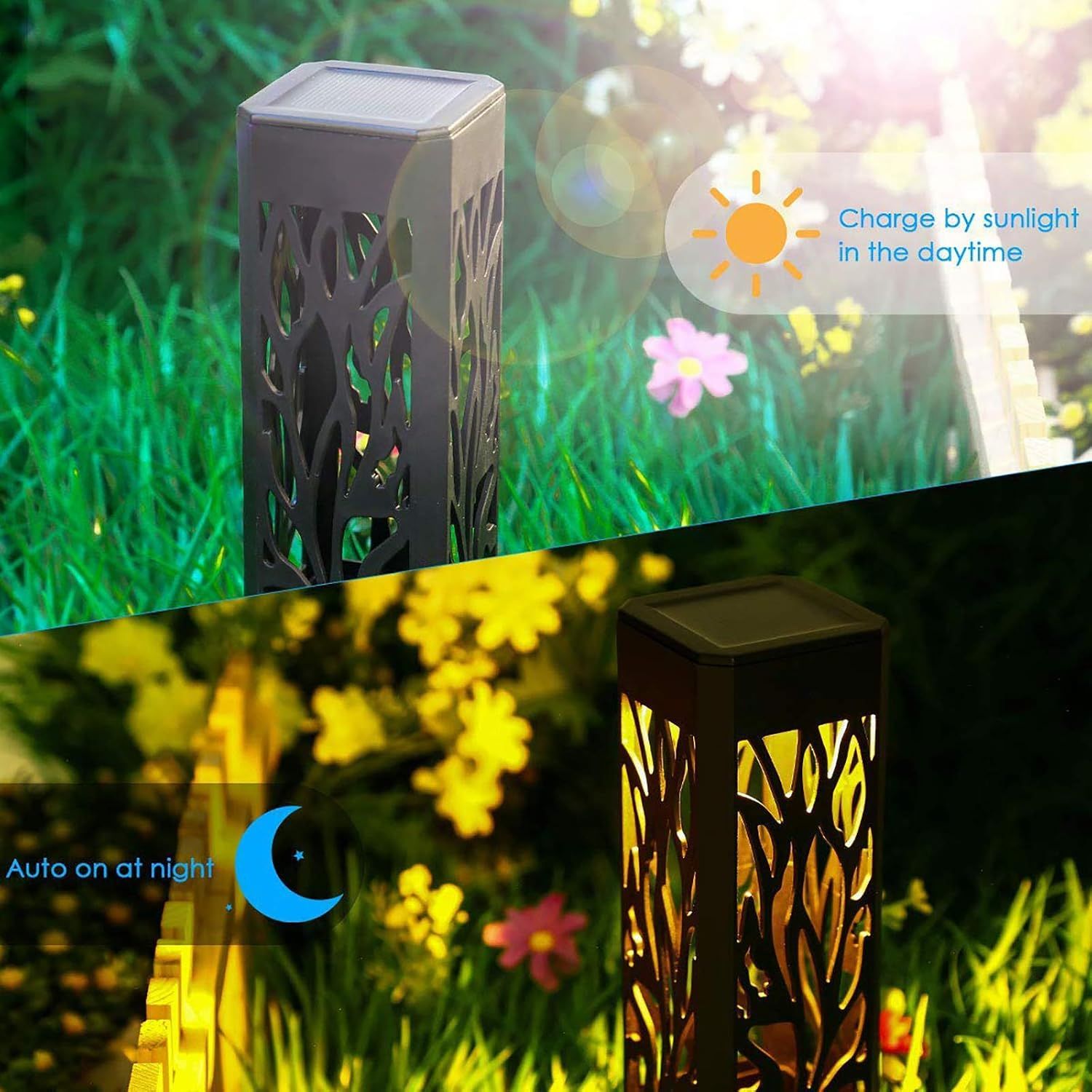 6-Pack Solar Garden Lights Waterproof Warm White LED Outdoor Lights Black Shell - Image 3