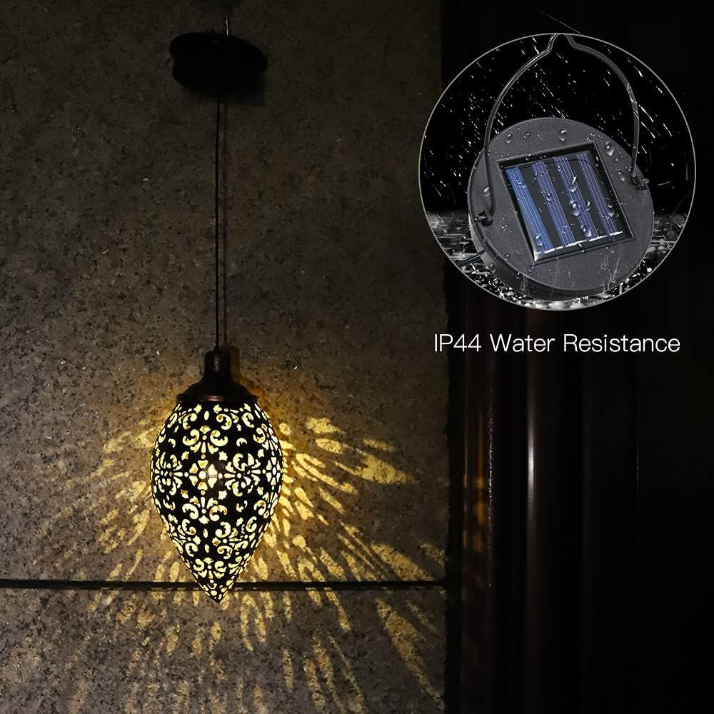 Hanging Solar Lantern LED Moroccan Metal Garden Light Waterproof for Patio and Porch - Image 3