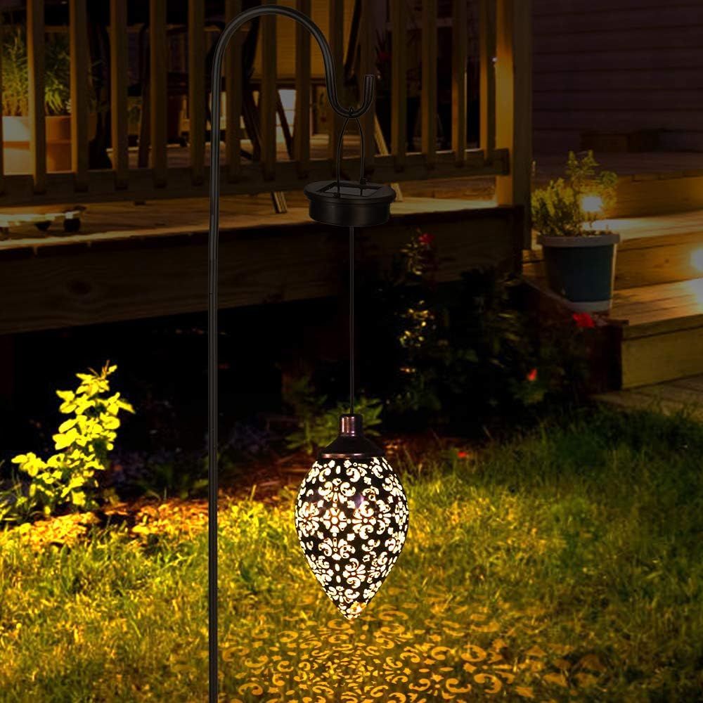 Hanging Solar Lantern LED Moroccan Metal Garden Light Waterproof for Patio and Porch - Image 4