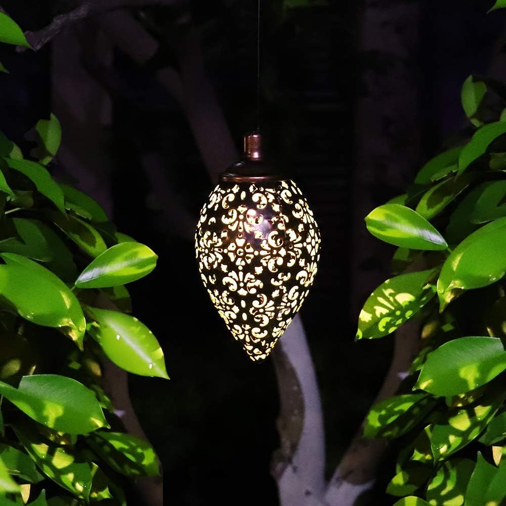 Hanging Solar Lantern LED Moroccan Metal Garden Light Waterproof for Patio and Porch - Image 5