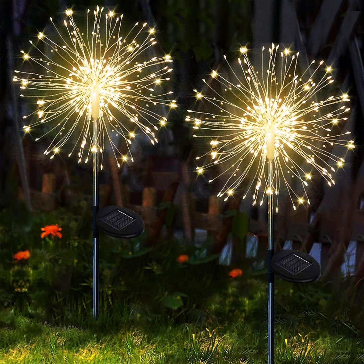 2-Pack 120 LED Solar Firework Garden Lights for Patio and Flower Boxes White - Image 1