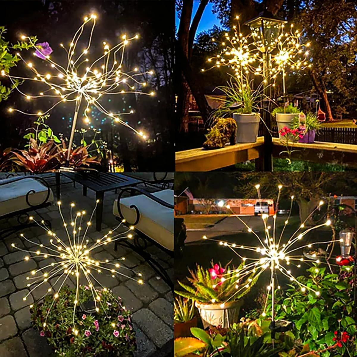 2-Pack 120 LED Solar Firework Garden Lights for Patio and Flower Boxes White - Image 2