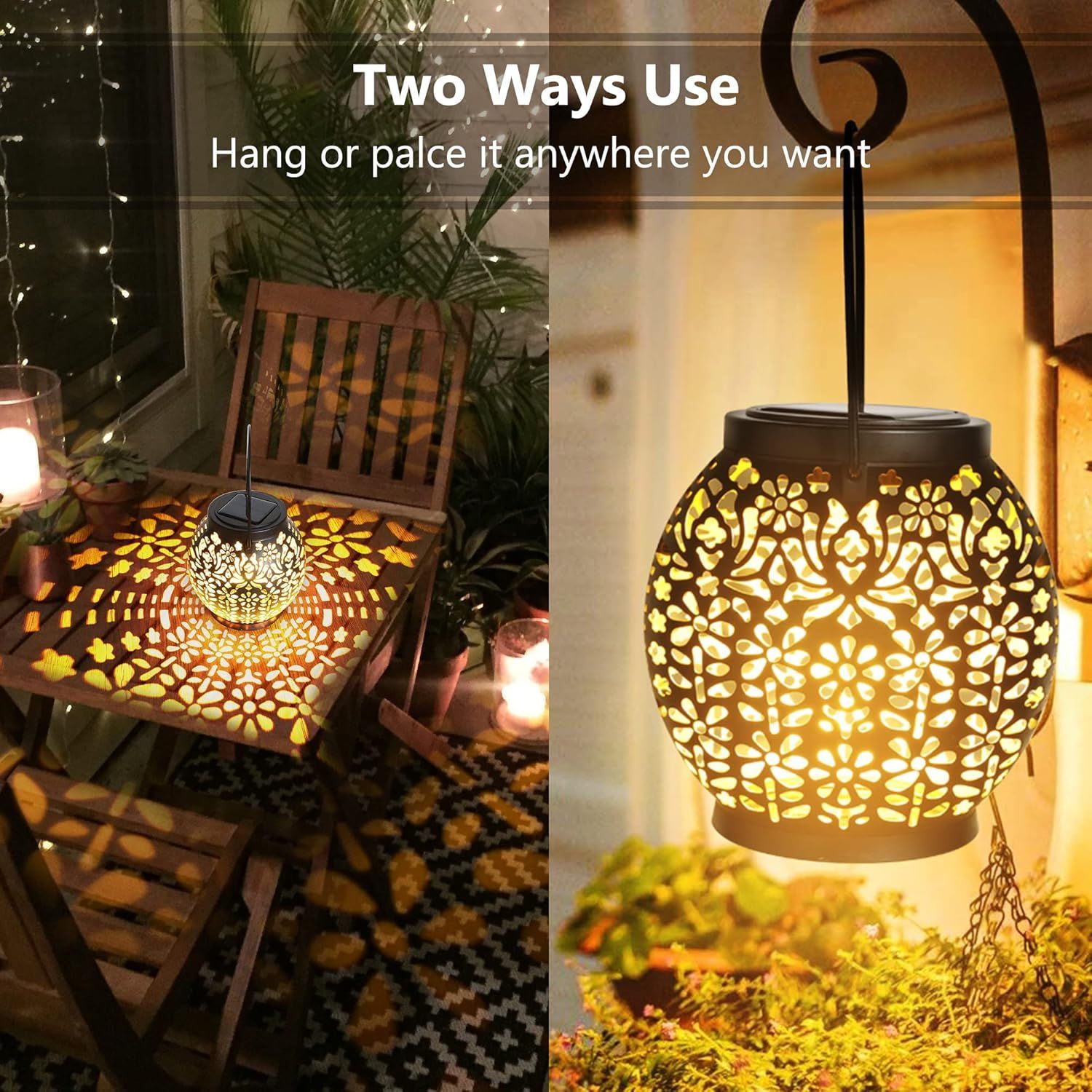 2-Pack Hanging Solar Garden Lights IP65 Waterproof Warm White for Patio and Yard - Image 5