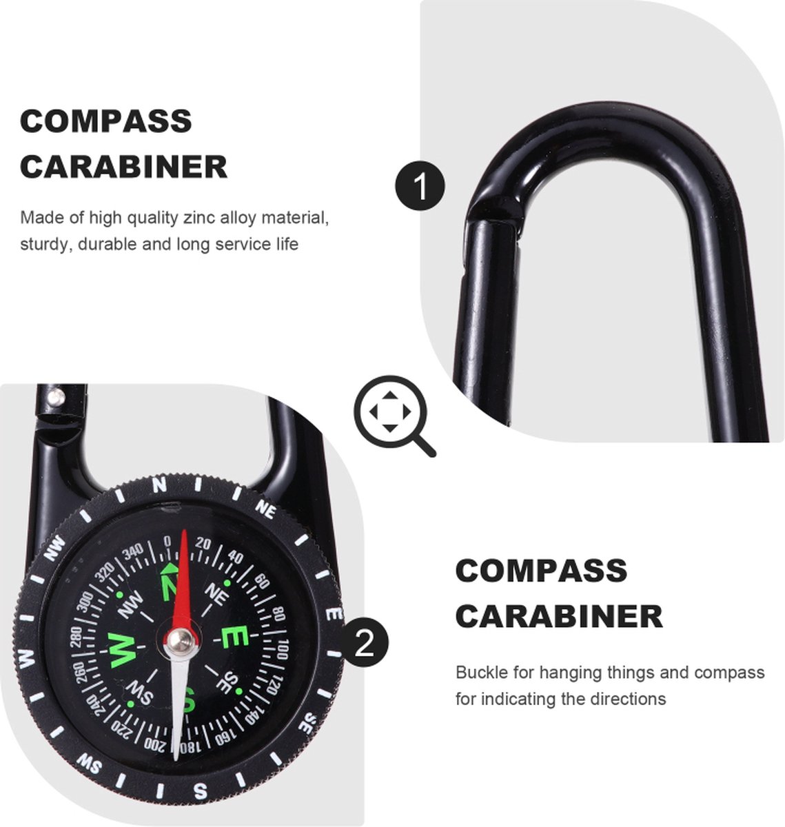 Multifunctional 1-in-1 Compass & Carabiner | Multitool | Belt Clip | Portable | Extra Strong | Survival | Black - Image 4