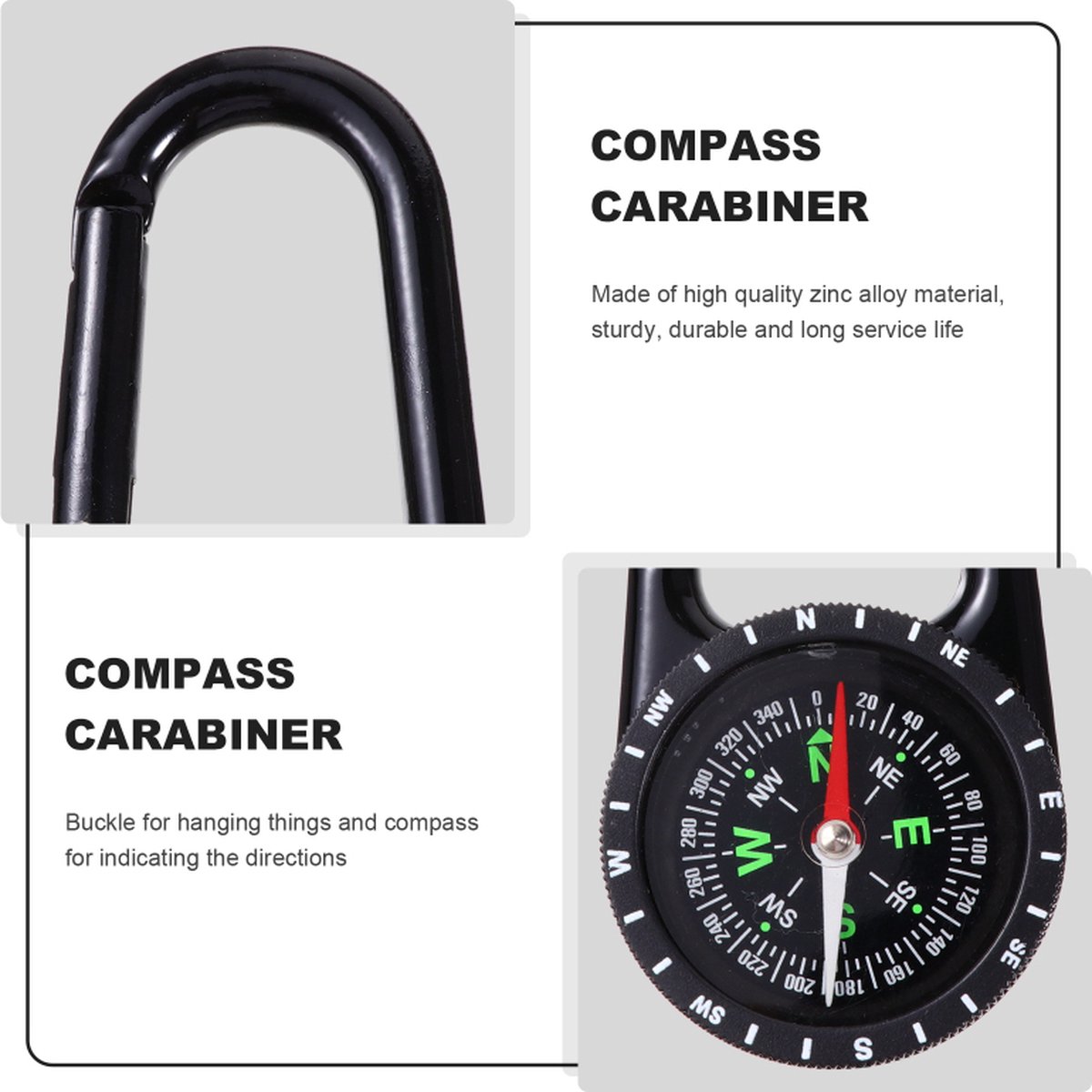 Multifunctional 1-in-1 Compass & Carabiner | Multitool | Belt Clip | Portable | Extra Strong | Survival | Black - Image 5