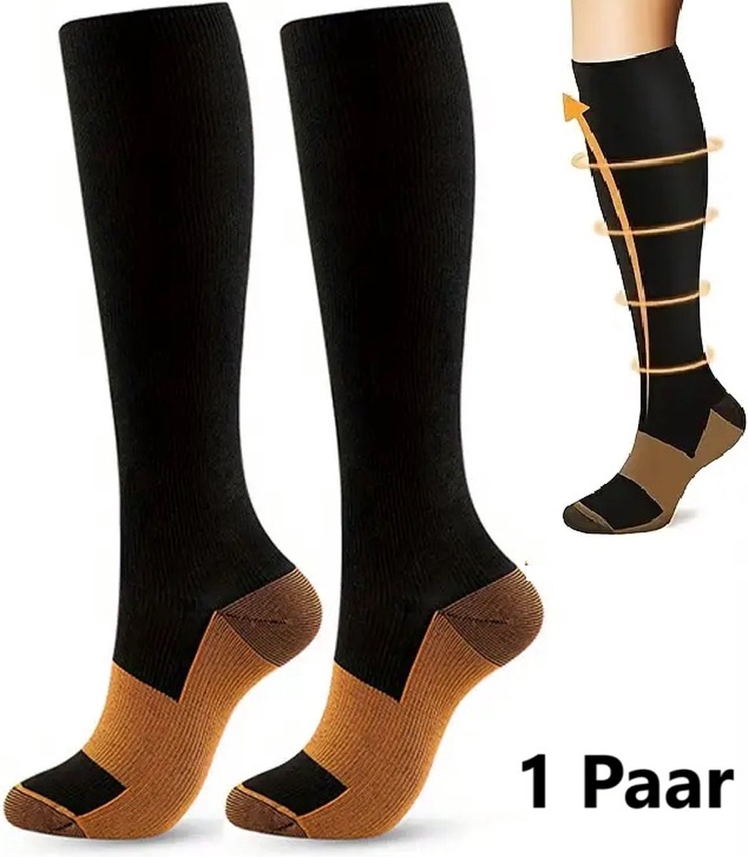 Copper Compression Stockings | Compression Socks | Support Stockings | Sports Socks II Airplane Socks | Size S/M (36-40) | Black - Image 1