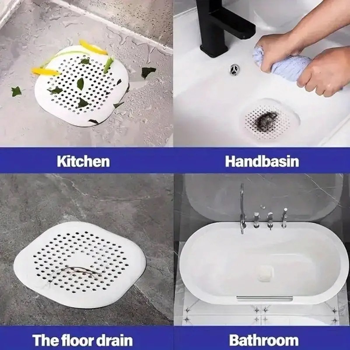Luxury Shower Drain Mat with Suction Cups | Sink Filter | Drain Plug | Small Drain | Shower Tray | Hair Stopper | 14 CM Diameter | Silicone | White - Image 2