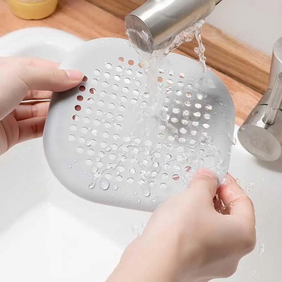 Luxury Shower Drain Mat with Suction Cups | Sink Filter | Drain Plug | Small Drain | Shower Tray | Hair Stopper | 14 CM Diameter | Silicone | White - Image 4