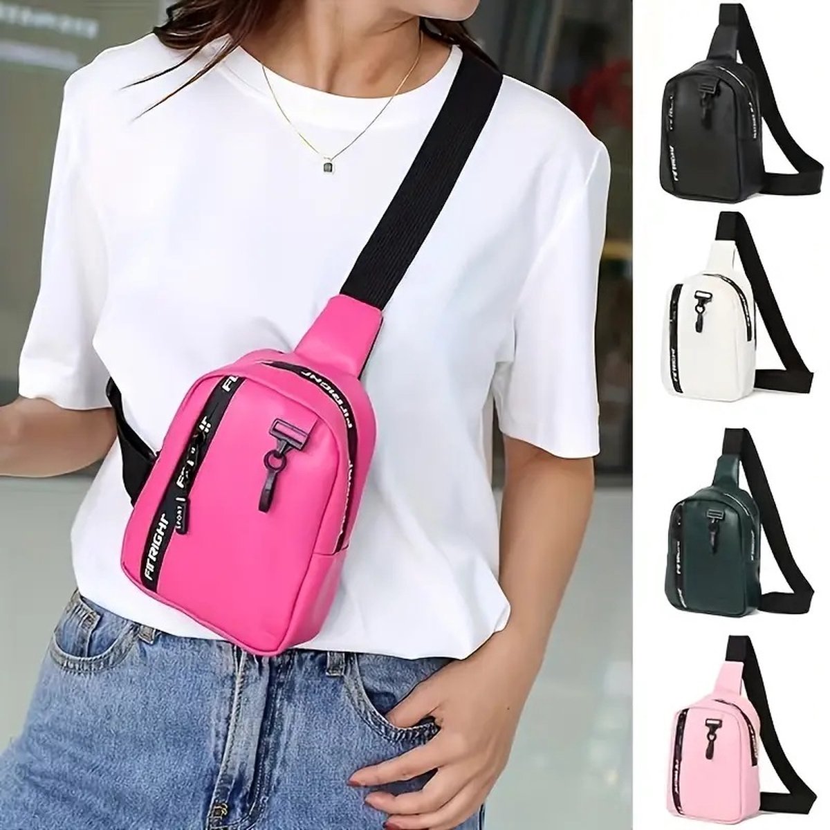 Women's Crossbody Bag | Shoulder Bag | Waist Bag | Sling Bag | PU Leather | With Adjustable Shoulder Strap & Zipper | With Extra Clip Carrier | Water-Repellent | Light Pink - Image 4