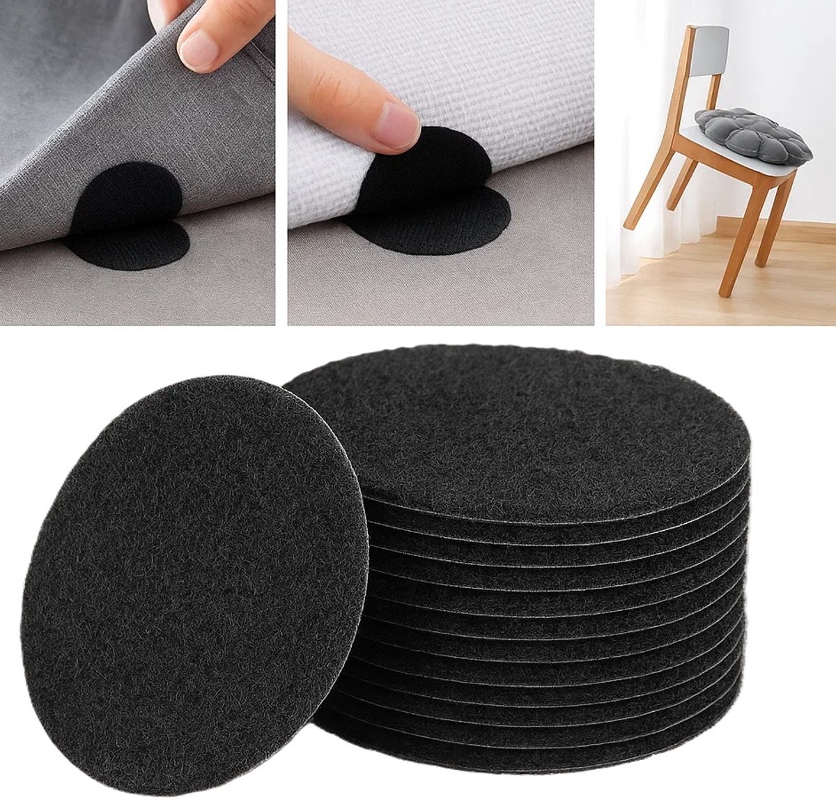 10 Pairs Self-Adhesive Double-Sided Hook and Loop Tape with Anti-Slip | Velcro | Self-Adhesive Pads | 6 CM Diameter | Carpet Tape | Furniture Tape | Black - Image 1