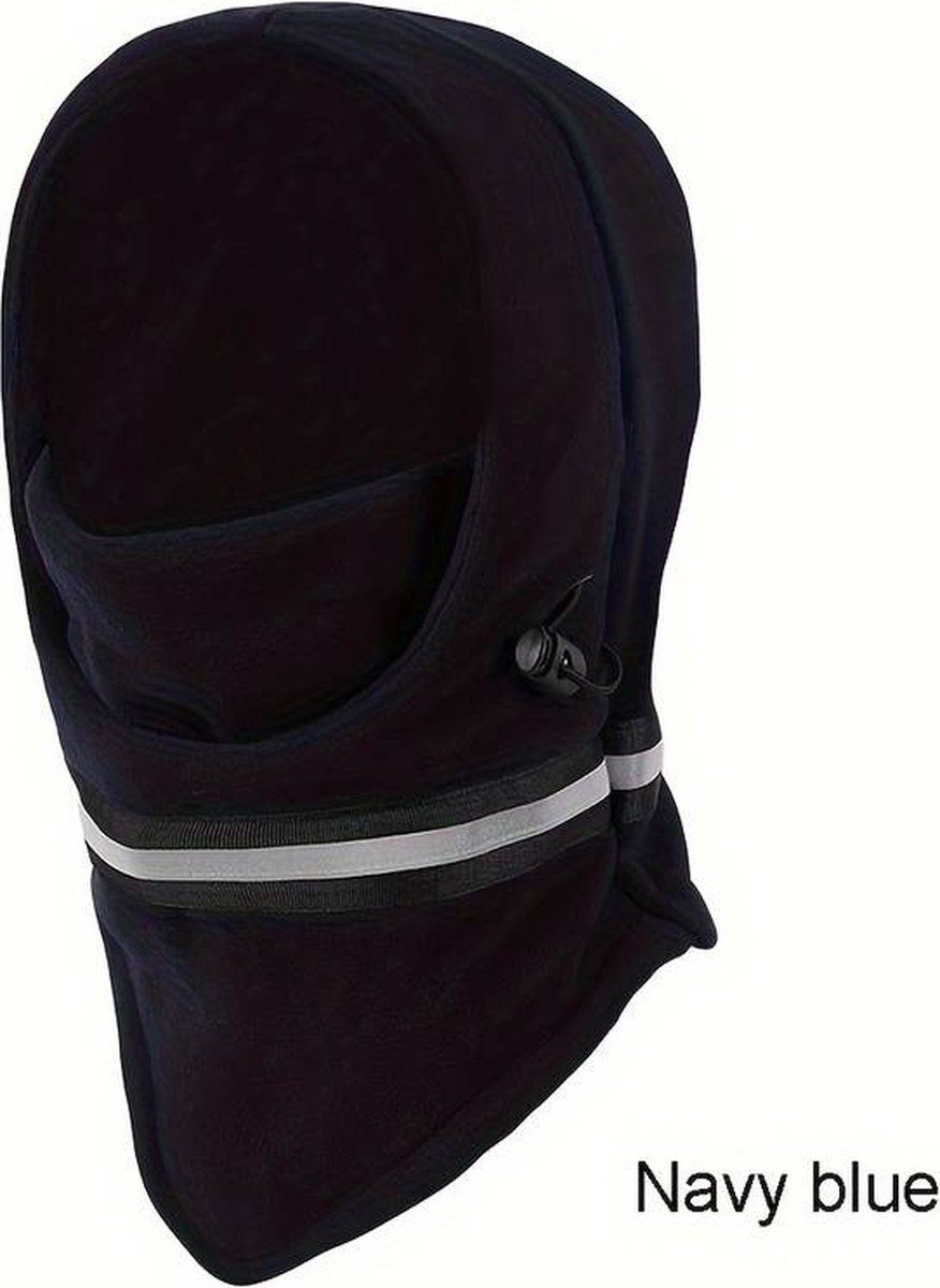 Adjustable Fleece Balaclava With Reflective Safety Strip | Neck Warmer | Windproof | UV Protection | Ski Mask | Scooter Mask | Winter Mask | Winter Hat | Dark Blue - Image 1