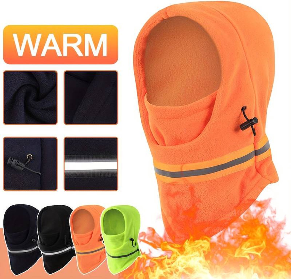 Adjustable Fleece Balaclava With Reflective Safety Strip | Neck Warmer | Windproof | UV Protection | Ski Mask | Scooter Mask | Winter Mask | Winter Hat | Dark Blue - Image 3