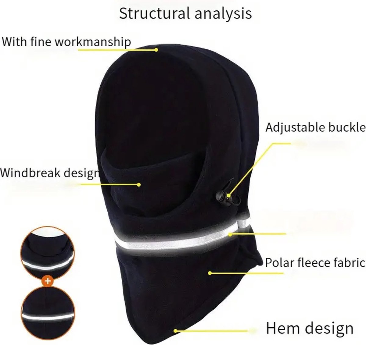Adjustable Fleece Balaclava With Reflective Safety Strip | Neck Warmer | Windproof | UV Protection | Ski Mask | Scooter Mask | Winter Mask | Winter Hat | Dark Blue - Image 4