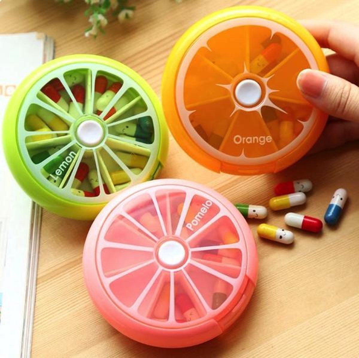 Pill box with automatic twist mechanism | Medicine for a week | Nice design | Orange - Image 1