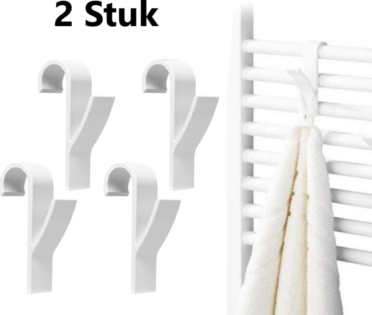 2x Towel Hook | Radiator Hook | Clothes Hook for Radiator | Towel Holder for Heated Seatbelt | White - Image 1