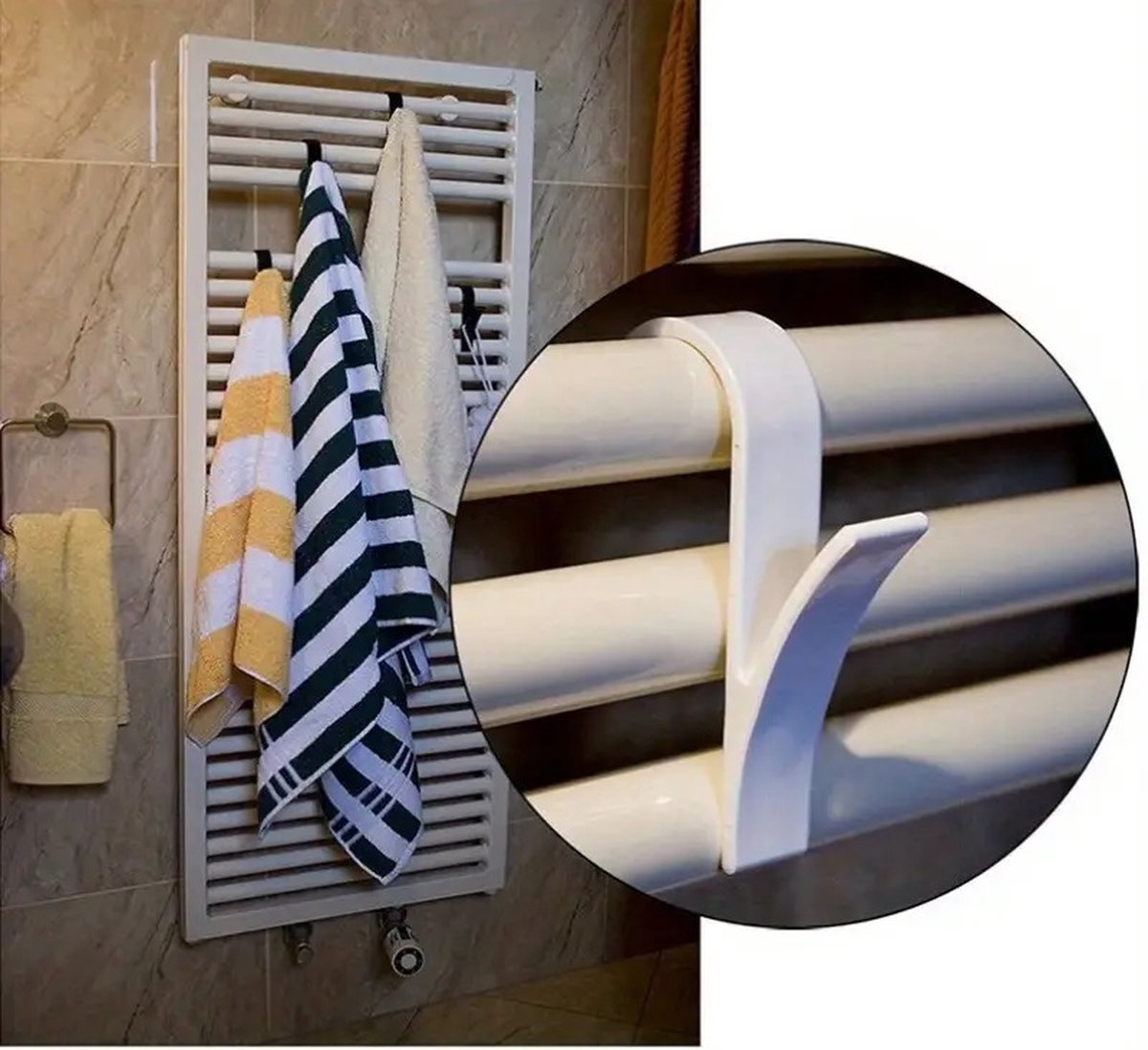 2x Towel Hook | Radiator Hook | Clothes Hook for Radiator | Towel Holder for Heated Seatbelt | White - Image 3