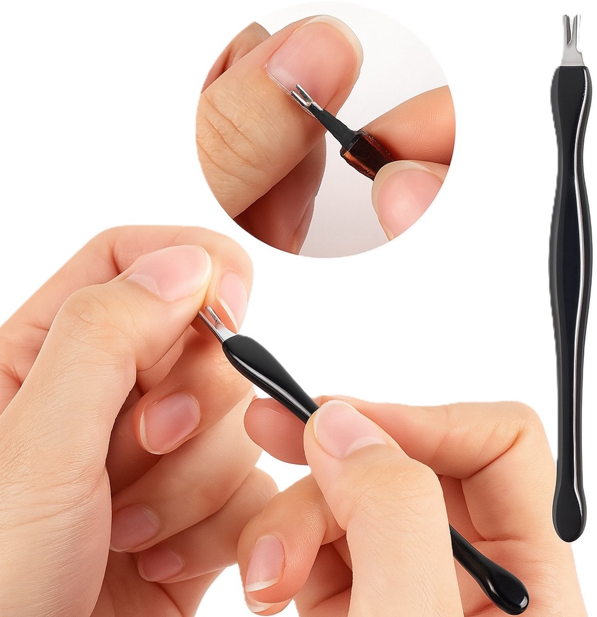 Cuticle Remover & Cuticle Pusher in 1 | Cuticle Cutter | Cuticle Remover | Cuticle Clipper | Cuticle Pusher | Stainless Steel / Plastic | Black - Image 1