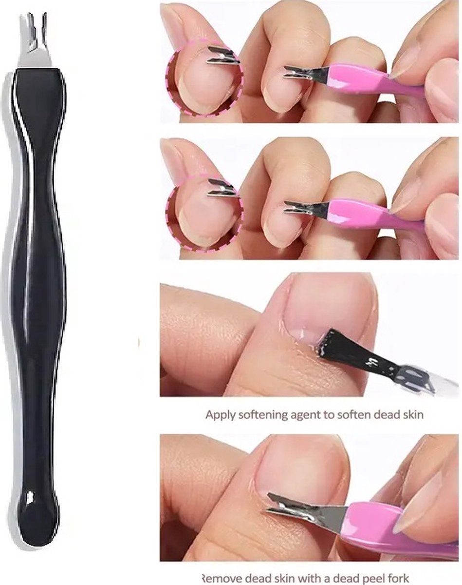 Cuticle Remover & Cuticle Pusher in 1 | Cuticle Cutter | Cuticle Remover | Cuticle Clipper | Cuticle Pusher | Stainless Steel / Plastic | Black - Image 3