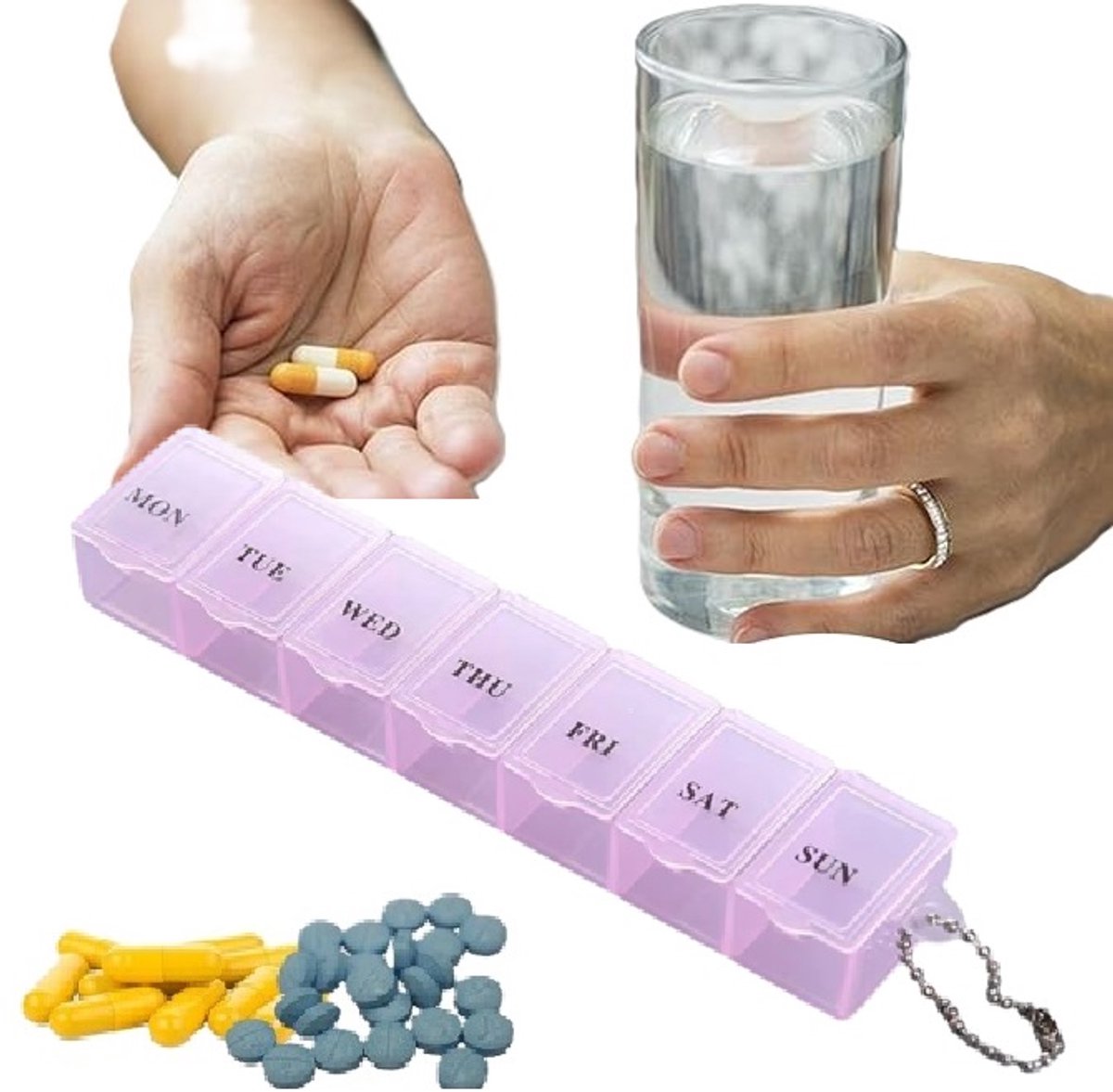 Medicine Storage Boxes 7 Days | Pill Box | Pill Box | Pill Planner | With Day Indicator | 7 Compartments | Pink - Image 1