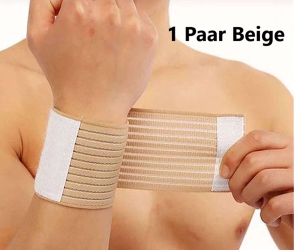 1 Pair Adjustable Wrist Bandage With Velcro | Wrist Support | Wrist Protector | Bandage | One Size | Beige - Image 1