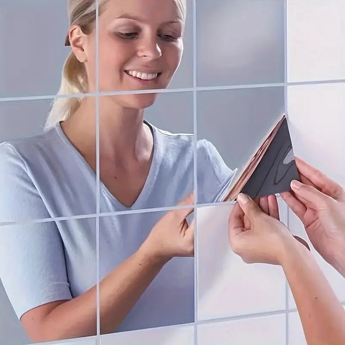 Mirror Wall Stickers | Mirror Stickers | Bathroom Stickers | 9 Wall Stickers | 15x15 cm | On Tiles and Smooth Surfaces - Image 1