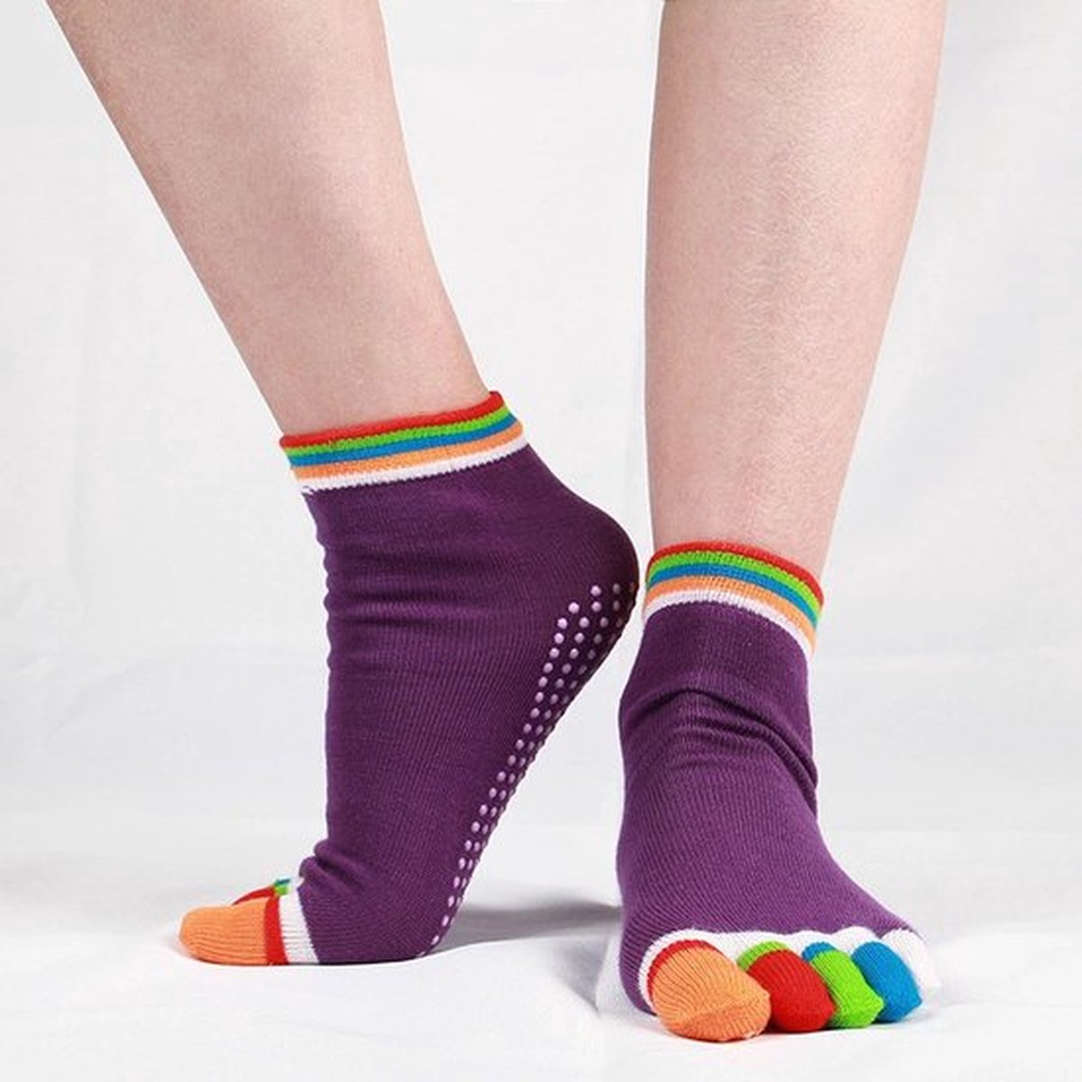 Full Toe Yoga Socks | Full Toe Yoga Sock | With Anti-Slip Bottom | Anti-Slip Socks | Pilates Socks | Size 36-40 | Purple with Colors - Image 5