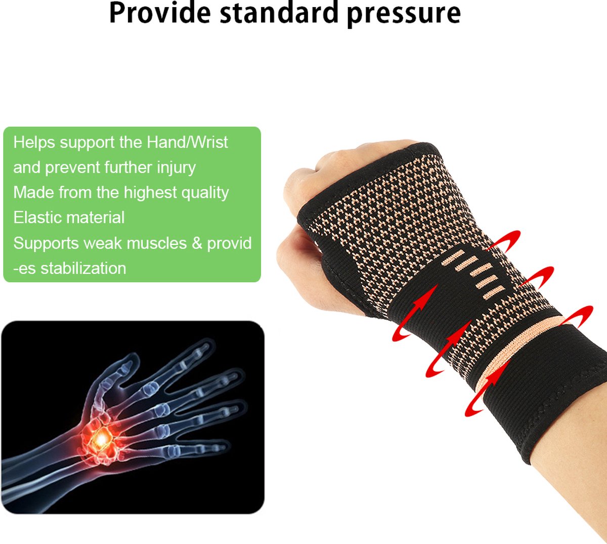 Wrist Brace | Wrist Support | Wrist Protector | Sports Brace Wrist | Copper Infused | Black | 1 Set | One Size - Image 3