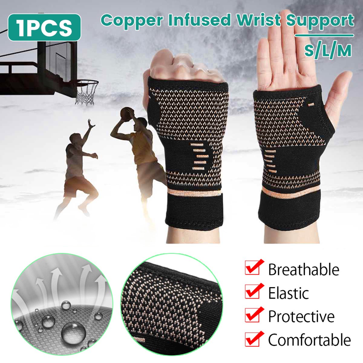 Wrist Brace | Wrist Support | Wrist Protector | Sports Brace Wrist | Copper Infused | Black | 1 Set | One Size - Image 5