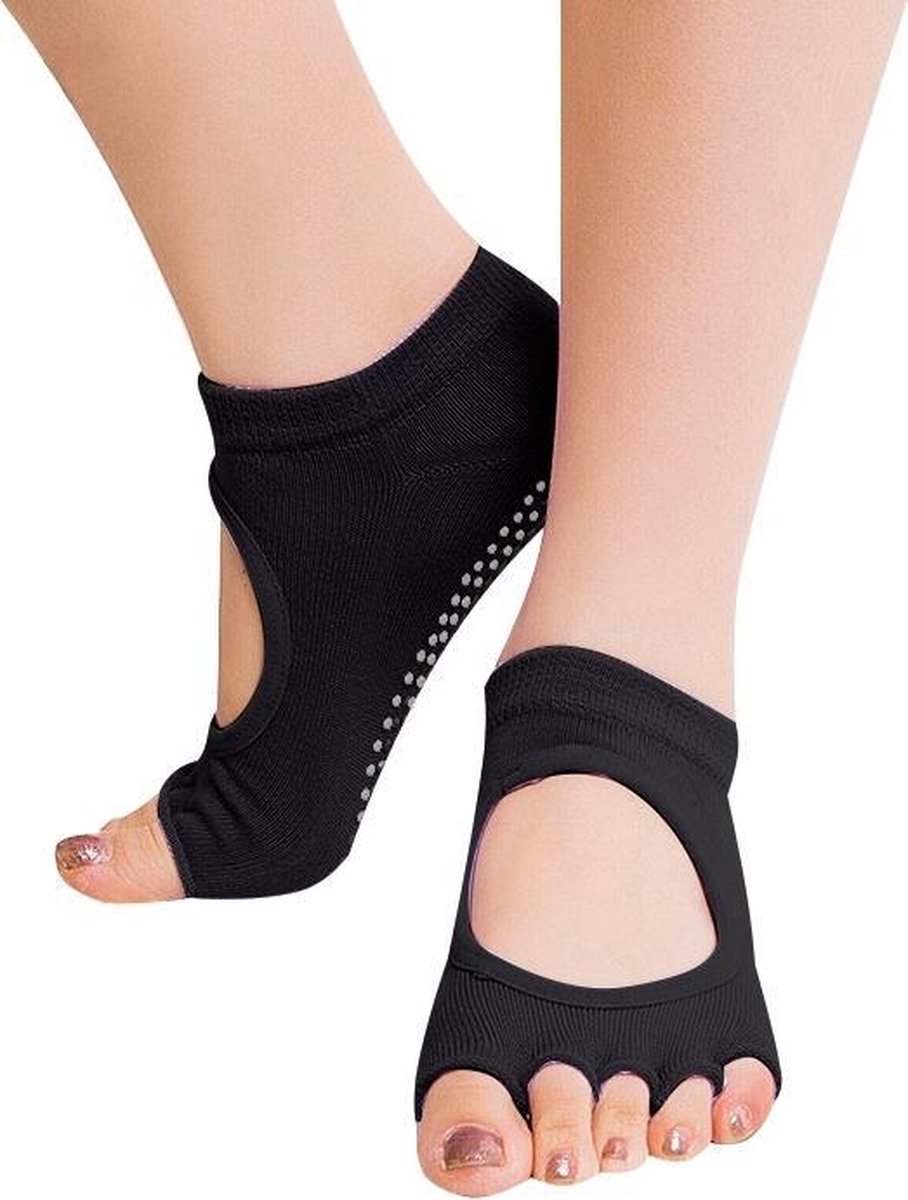 One Pair Open Toe Open Instep Anti-slip Sports Female Yoga Socks Size: 34 - 39 (EUR)(Black) - Image 1