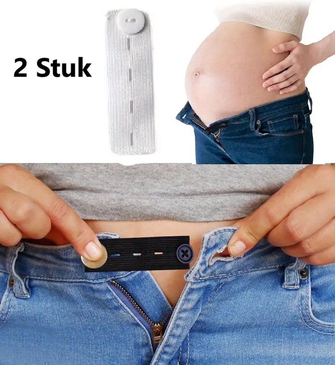 Pieces Trouser Extender | Trouser Size Extender | Maternity Trouser Extender | Elastic Belt Extender | Maternity Belt | White - Image 1