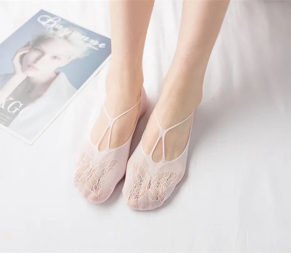 2 Pairs Comfortable Butterfly Sockliners | Footers | Socks | Ankle Socks | For Size 36-42 | White - Image 3