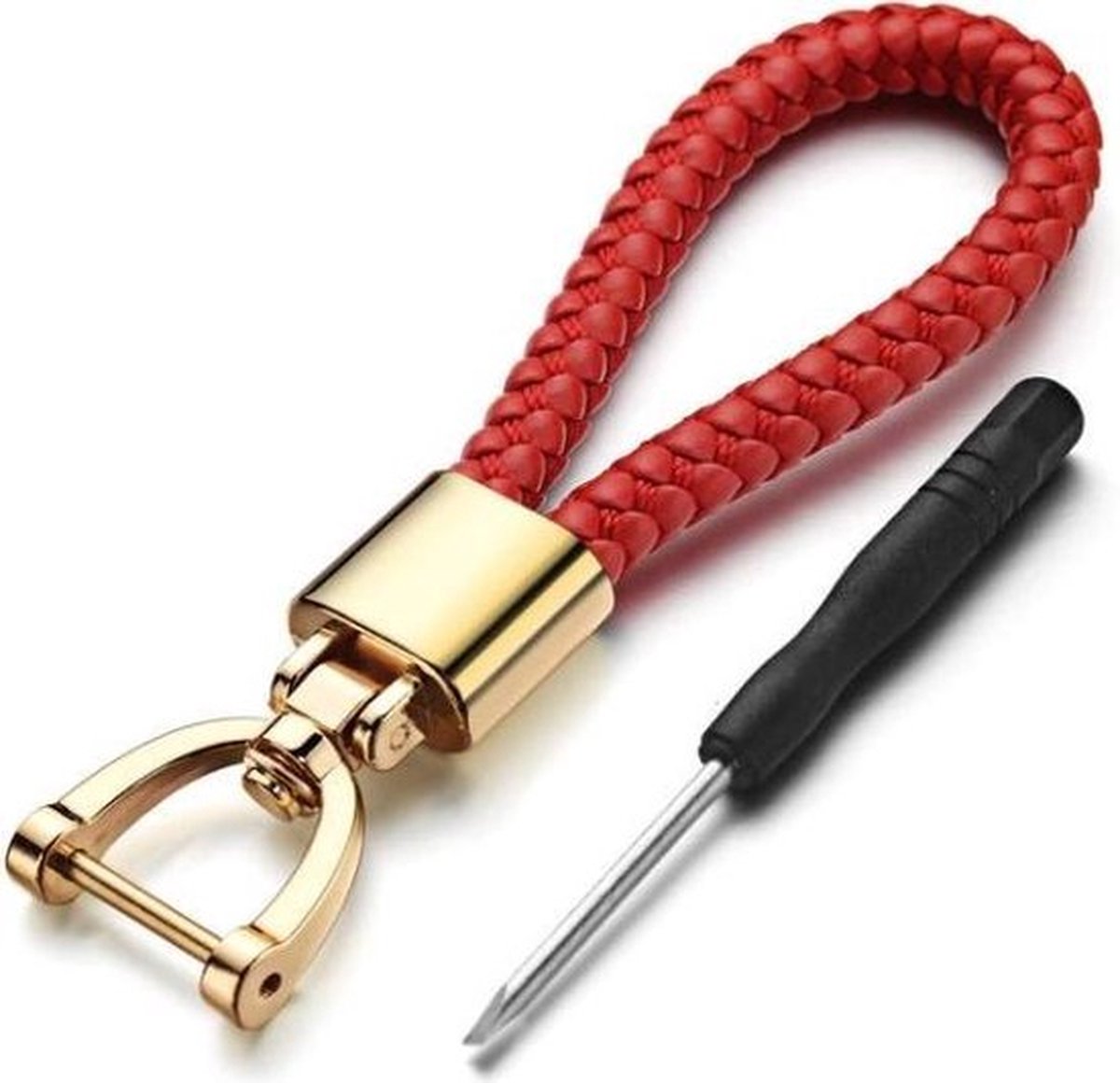 Car Keychain | Key Holder | Leather Keychain | Universal | Red / Gold - Image 1