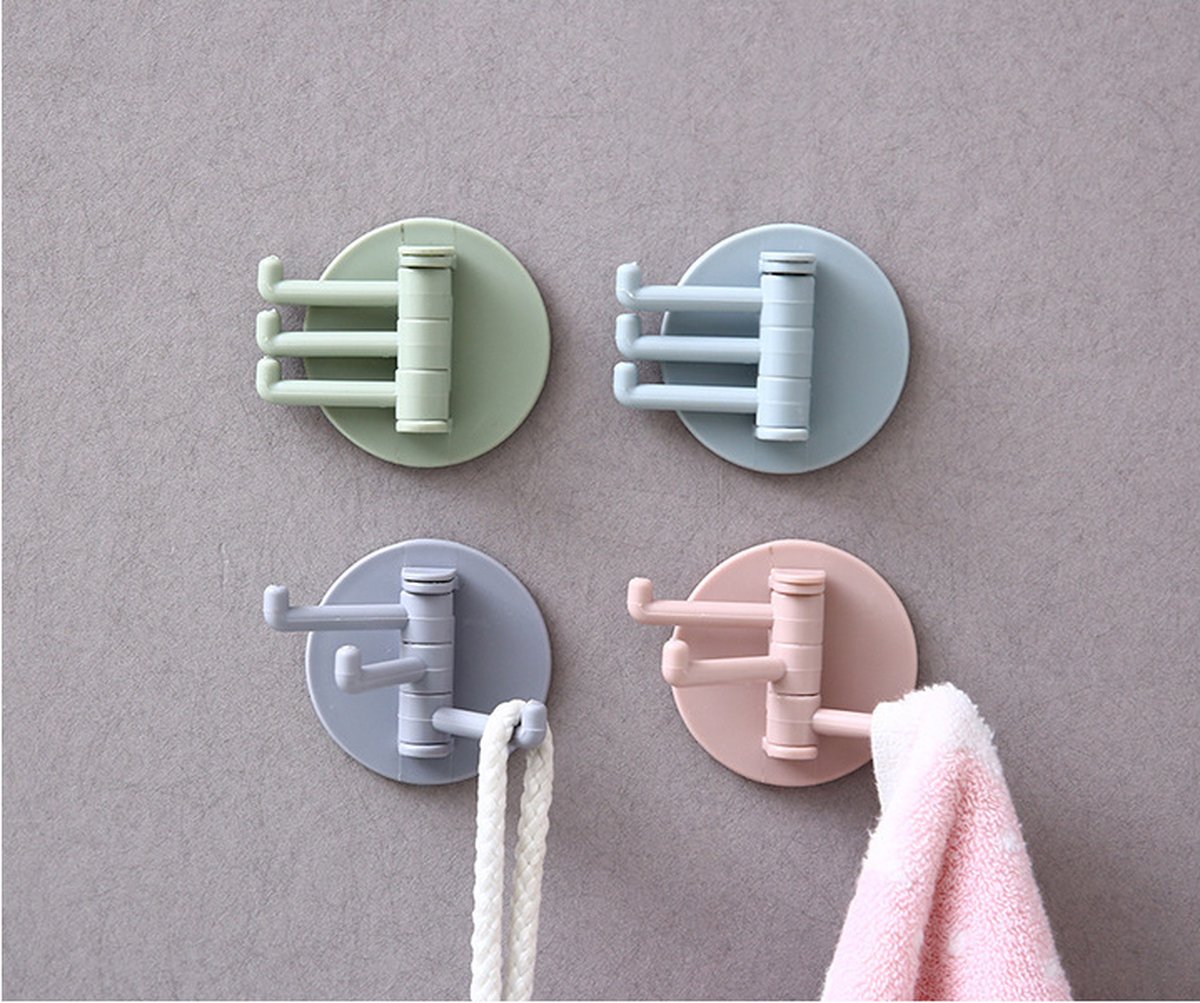 Self-Adhesive Wall Hooks | Towel Hook | Cutlery Hook | Towel Holder | Swivel Hook | 4 Piece | Blue - Image 1