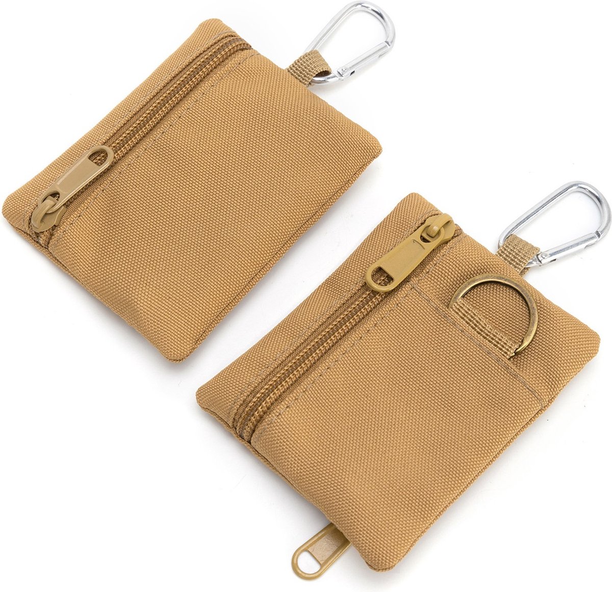 Survival Coin Holder | Card Holder | Coin Storage | Zipper | With Carabiner & Key Ring | For Camping, Traveling, etc. | 9 x 10 cm | Beige - Image 4