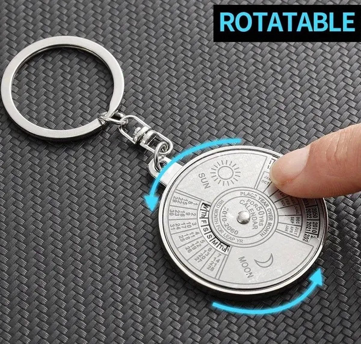50 Years Keychain | Perpetual Calendar | Calendar Keychain | Stainless Steel | Silver - Image 1