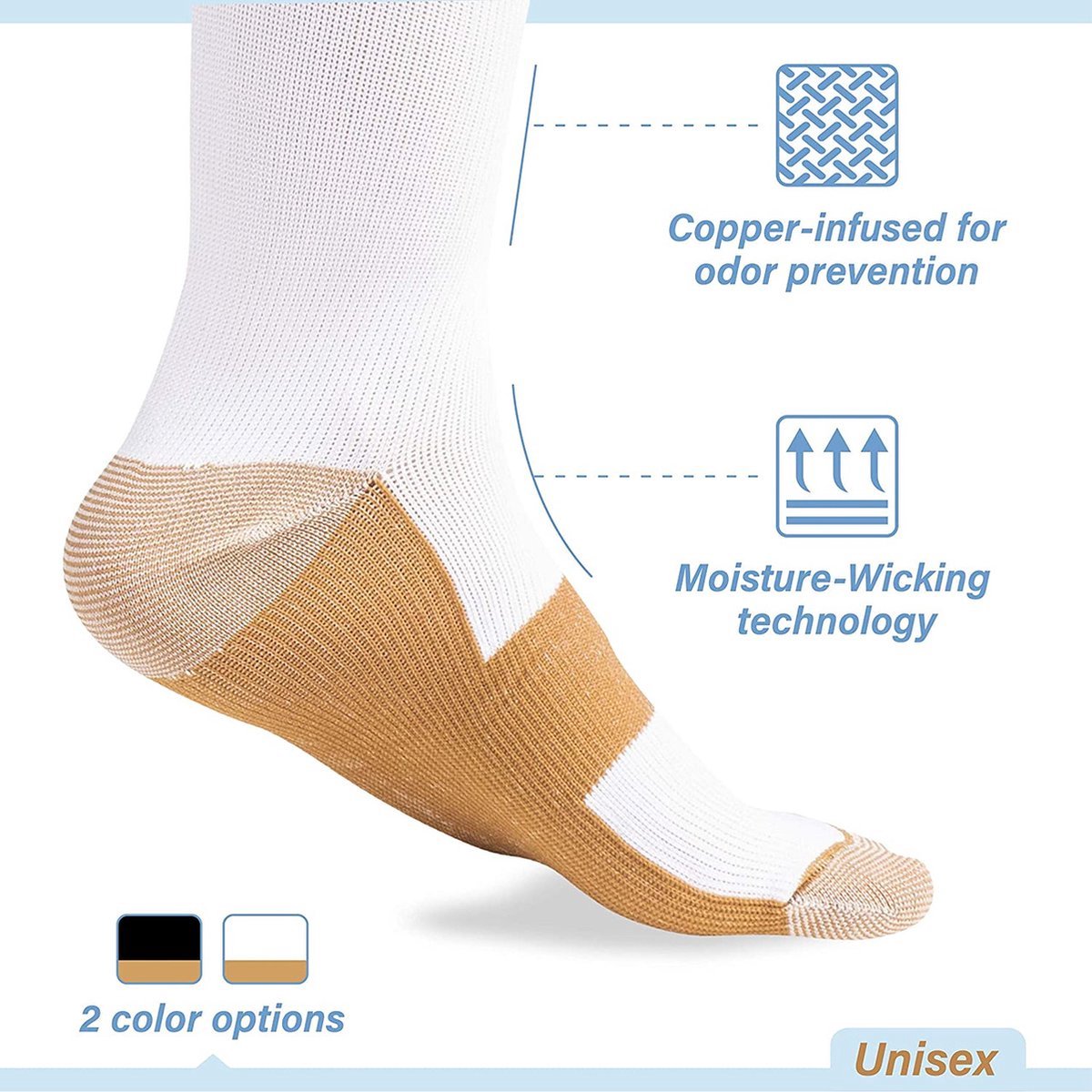 Copper Compression Stockings | Compression Socks | Support Stockings | Sports Socks II Airplane Socks | Size S/M (36-40) | White - Image 3