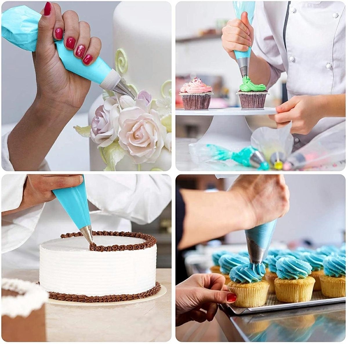 Piping Bag with 14 Nozzles | Decorating Piping Piper | Reusable | Whipped Cream Piping Piper | Blue - Image 2