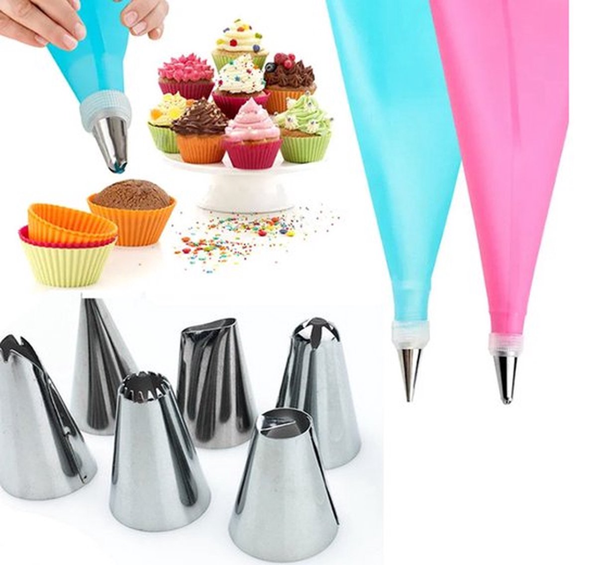Piping Bag with 14 Nozzles | Decorating Piping Piper | Reusable | Whipped Cream Piping Piper | Blue - Image 5
