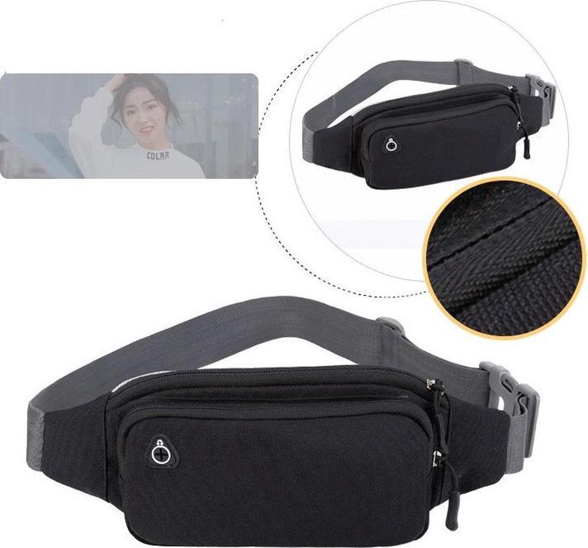 Waist Bag - Travel Fanny Pack – Pouch Bag – Waist Bag with Headphone/Earbud Hole - Festival Must-Haves – Waistpack - Smartphone Waist Bag – Black - Image 1