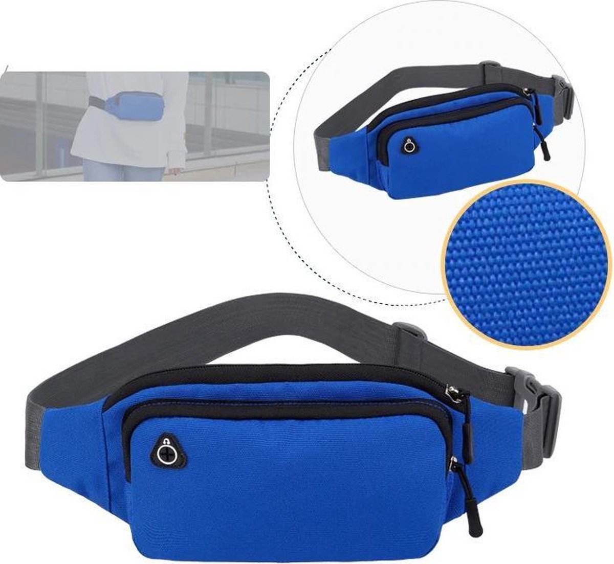 Waist Bag - Travel Fanny Pack – Pouch Bag – Waist Bag with Headphone/Earbud Hole - Festival Must-Haves – Waistpack - Smartphone Waist Bag – Black - Image 3