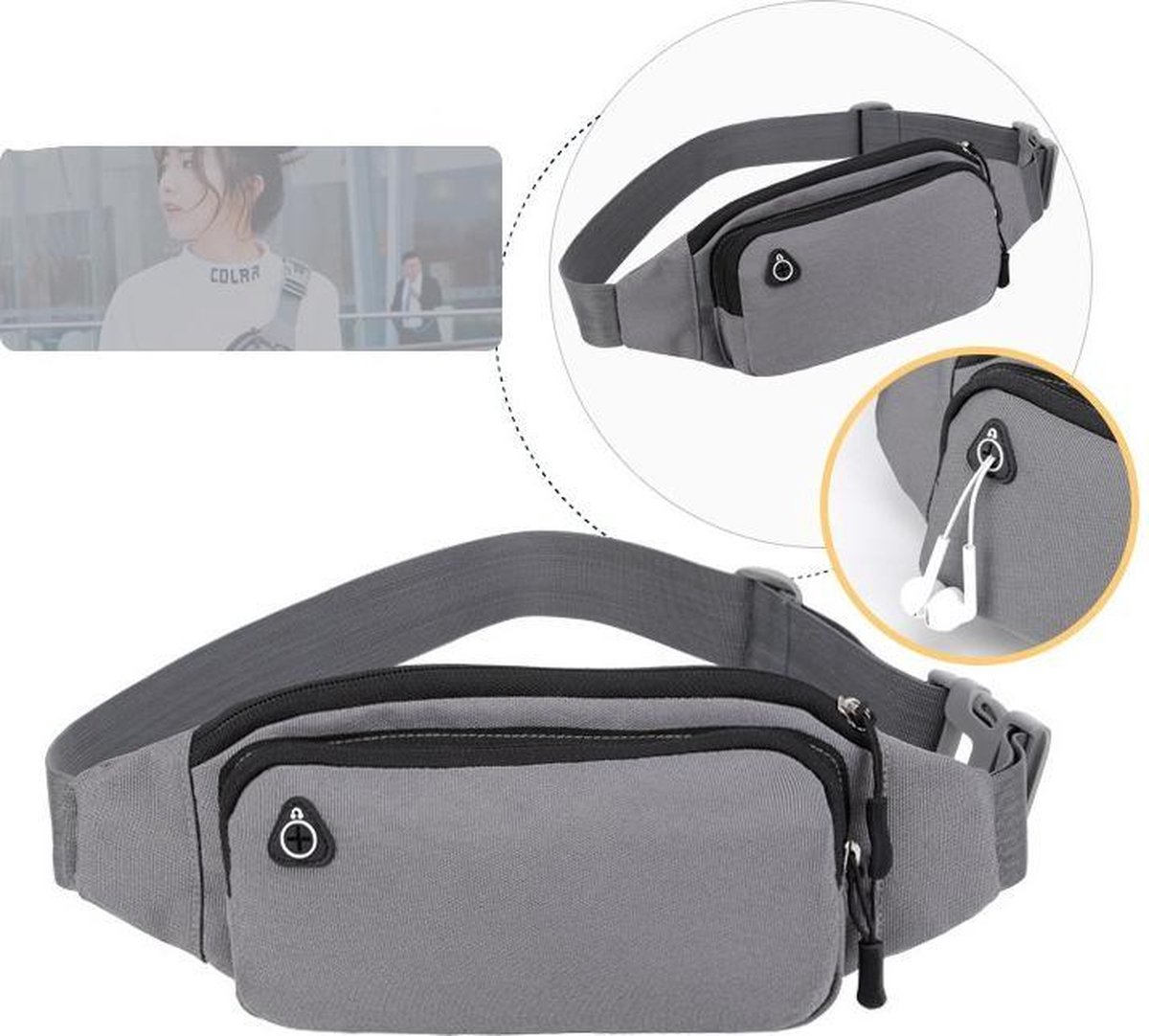 Waist Bag - Travel Fanny Pack – Pouch Bag – Waist Bag with Headphone/Earbud Hole - Festival Must-Haves – Waistpack - Smartphone Waist Bag – Black - Image 4