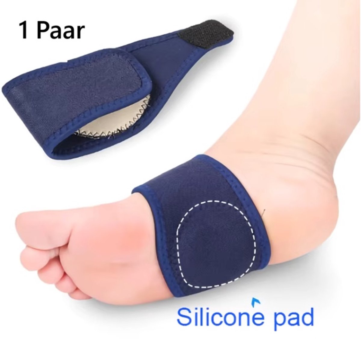 Elastic Midfoot Support Cushions | Arch Brace | Insoles for Flat Feet | Brace for Flat Feet | Adjustable | Blue | 2 Pieces - Image 1
