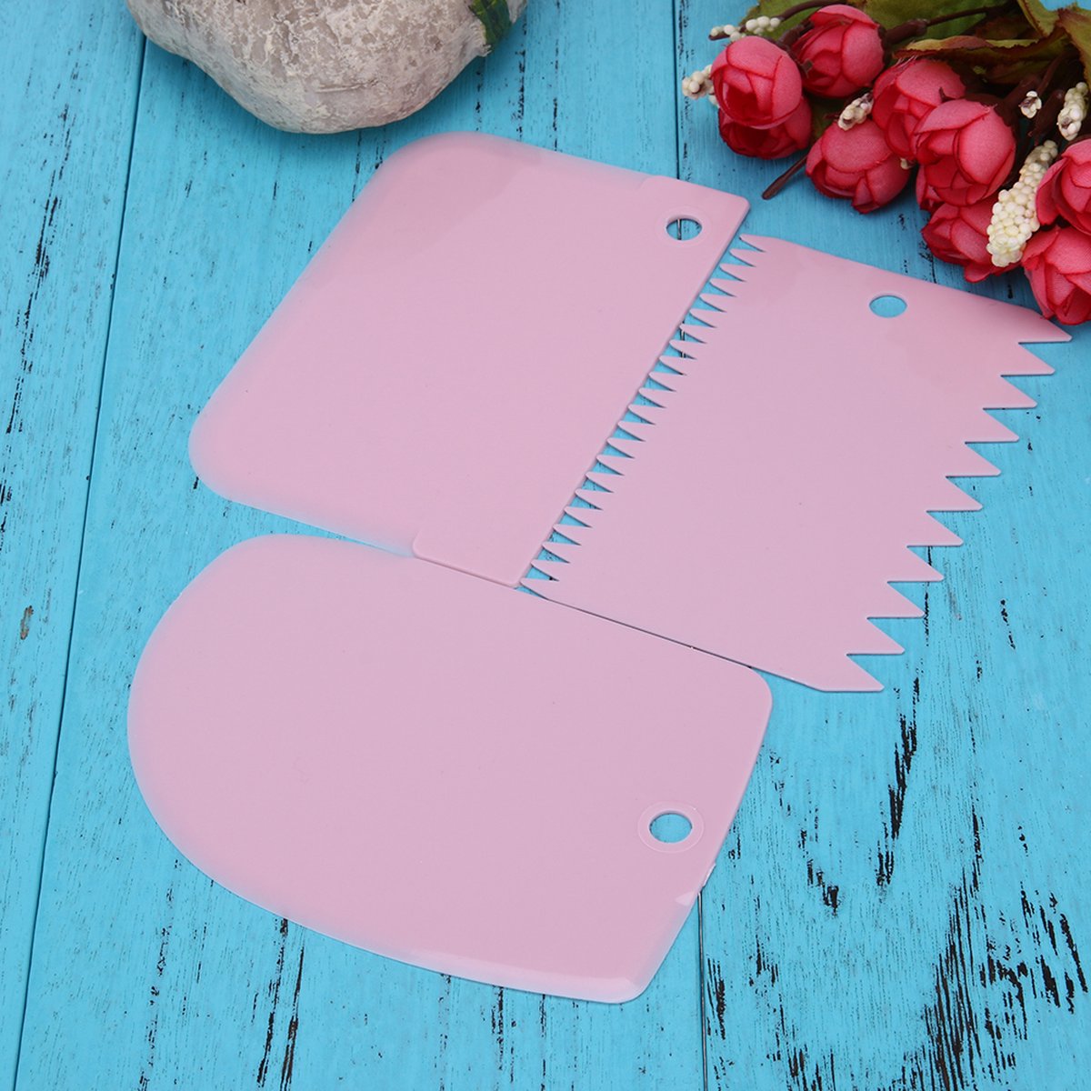Dough Scraper | Cake Scraper | Dough Cutter | Dough Scraper | 3-Piece | Pink - Image 2