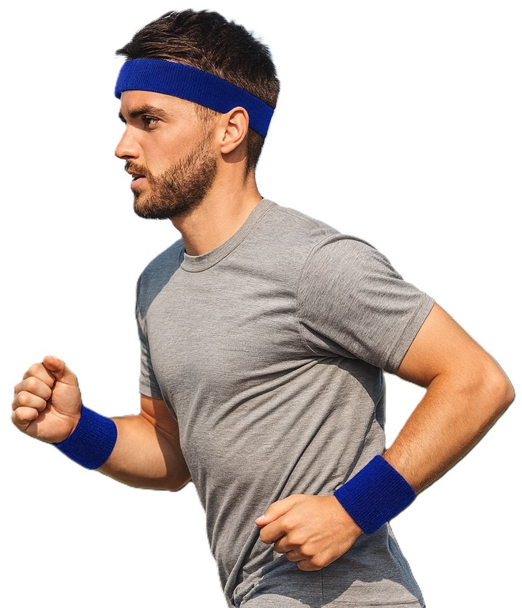 Set of Headband and 2x Wristbands | Sweatband | Sweatbands 6x8 CM | Head and Wrist | Sports Bands | Dark Blue - Image 1
