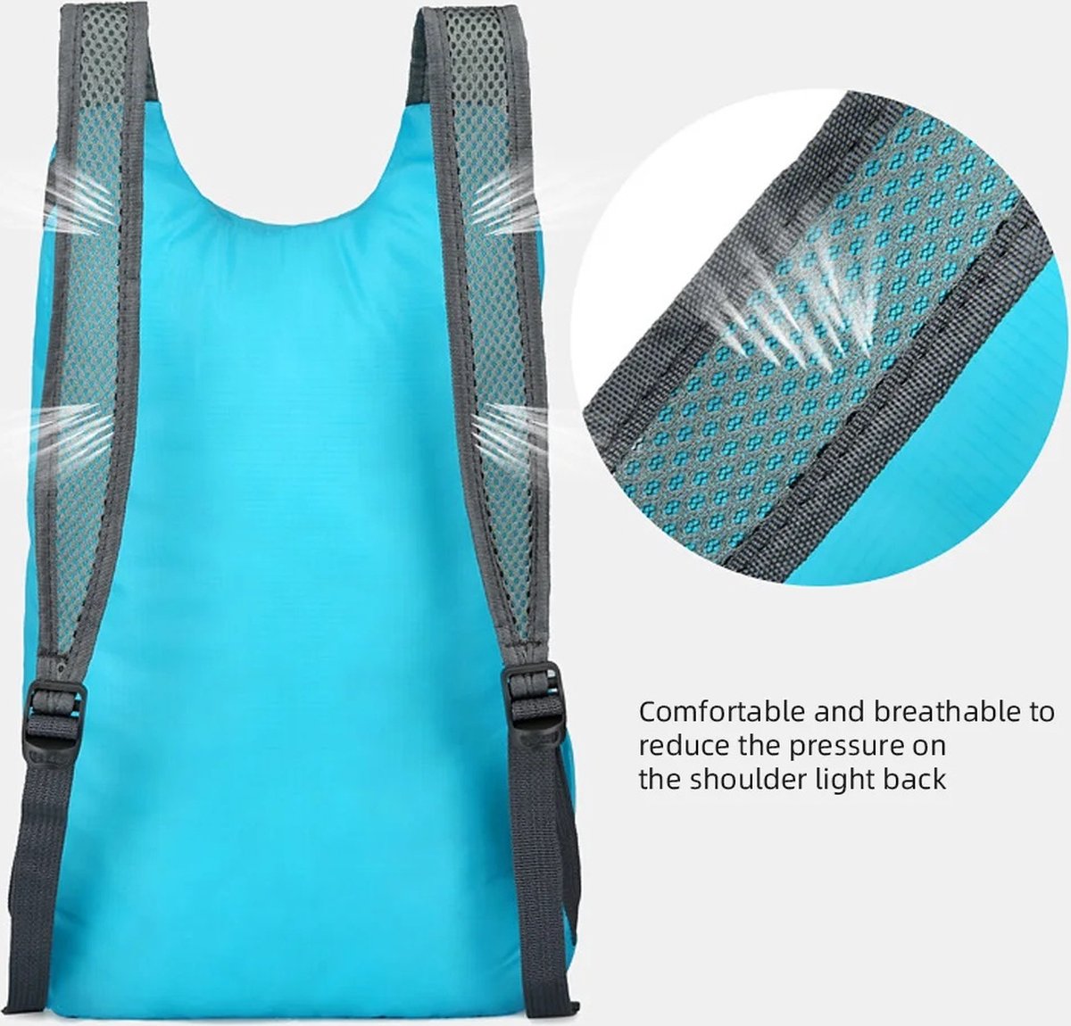 Foldable Lightweight Backpack | Backpack | Splashproof | 2 Compartments with Water Bottle Holder | Incl. Storage Pouch | 20 Liters | Black - Image 3
