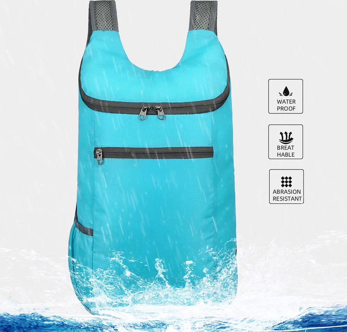Foldable Lightweight Backpack | Backpack | Splashproof | 2 Compartments with Water Bottle Holder | Incl. Storage Pouch | 20 Liters | Black - Image 4
