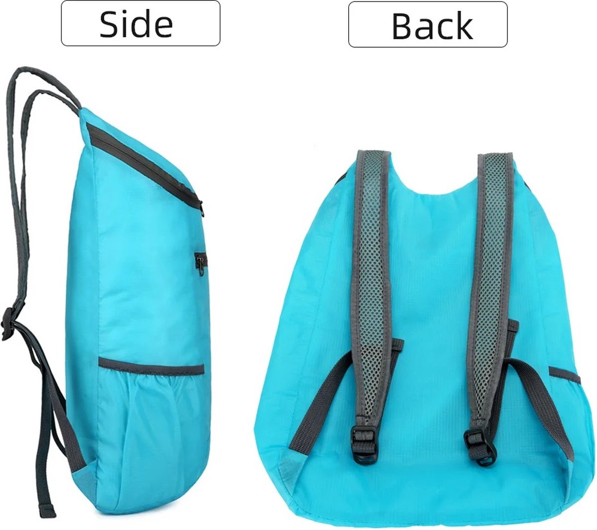 Foldable Lightweight Backpack | Backpack | Splashproof | 2 Compartments with Water Bottle Holder | Incl. Storage Pouch | 20 Liters | Black - Image 5