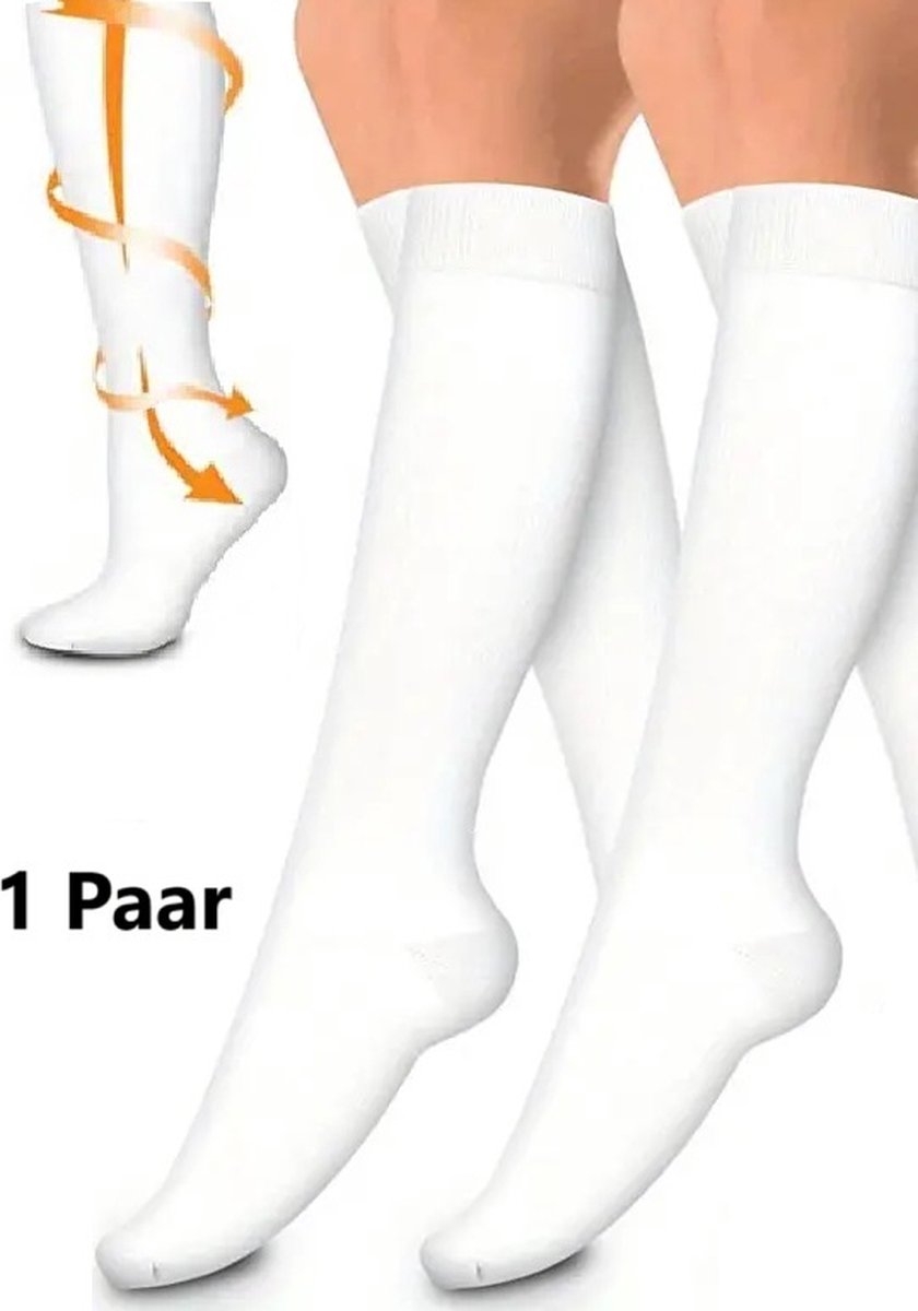 Sports Socks | Jogging | Walking | Compression Socks | Compression Socks | Support Socks | Airplane Socks | White IL/XL | Size 41-47 - Image 1
